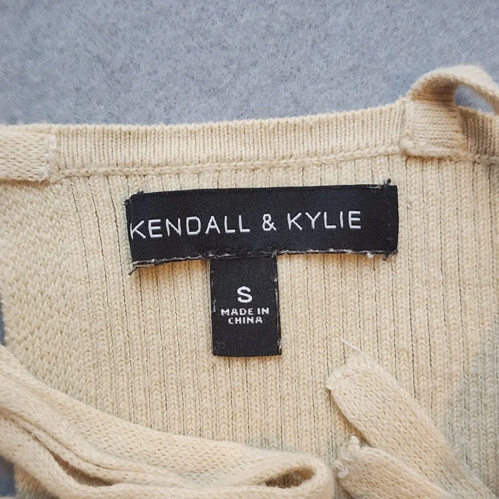 Kendall & Kylie Women's Ribbed Knit Tie Back Crop Cami Tank Top Cream Size Small